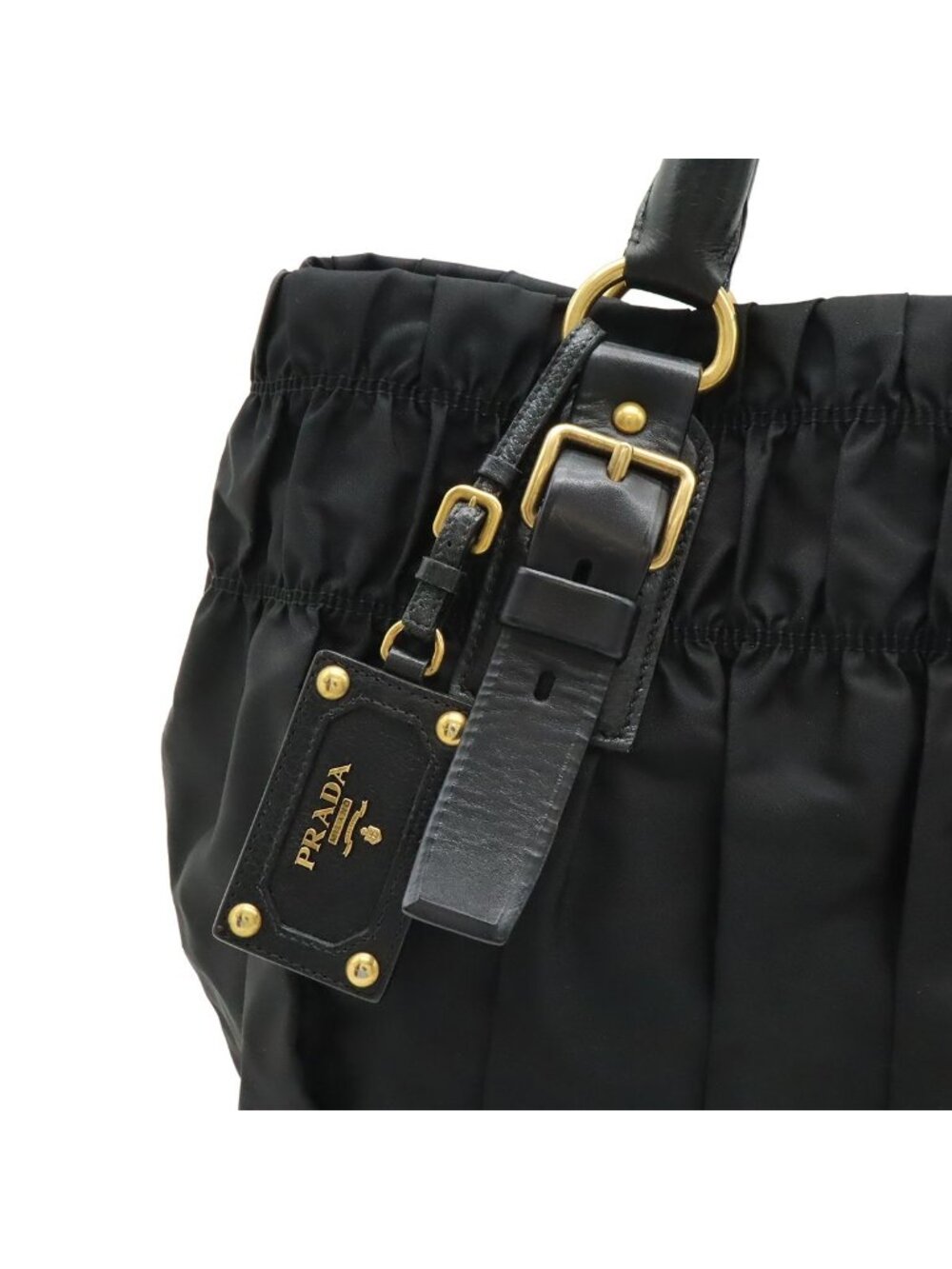Prada Gather Tote Nylon Leather Nero Black Gold - Picture 8 of 8